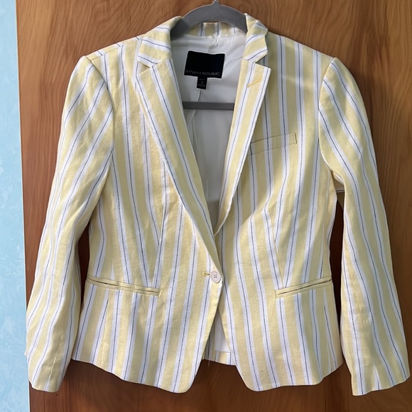Banana Republic sz 4 blazer striped cream and yellow - Picture 2 of 4
